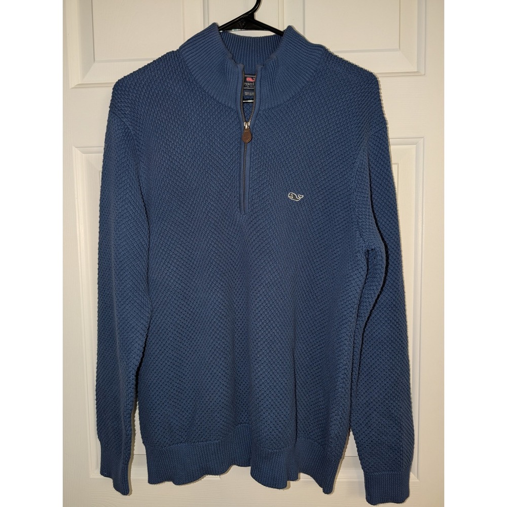 Vineyard Vines Blue Quarter Zip Textured Knit Pullover Sweater Mens L